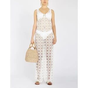 Myla London Vine Street Jumpsuit Sheer Crochet Resortwear Size Small White EUC
